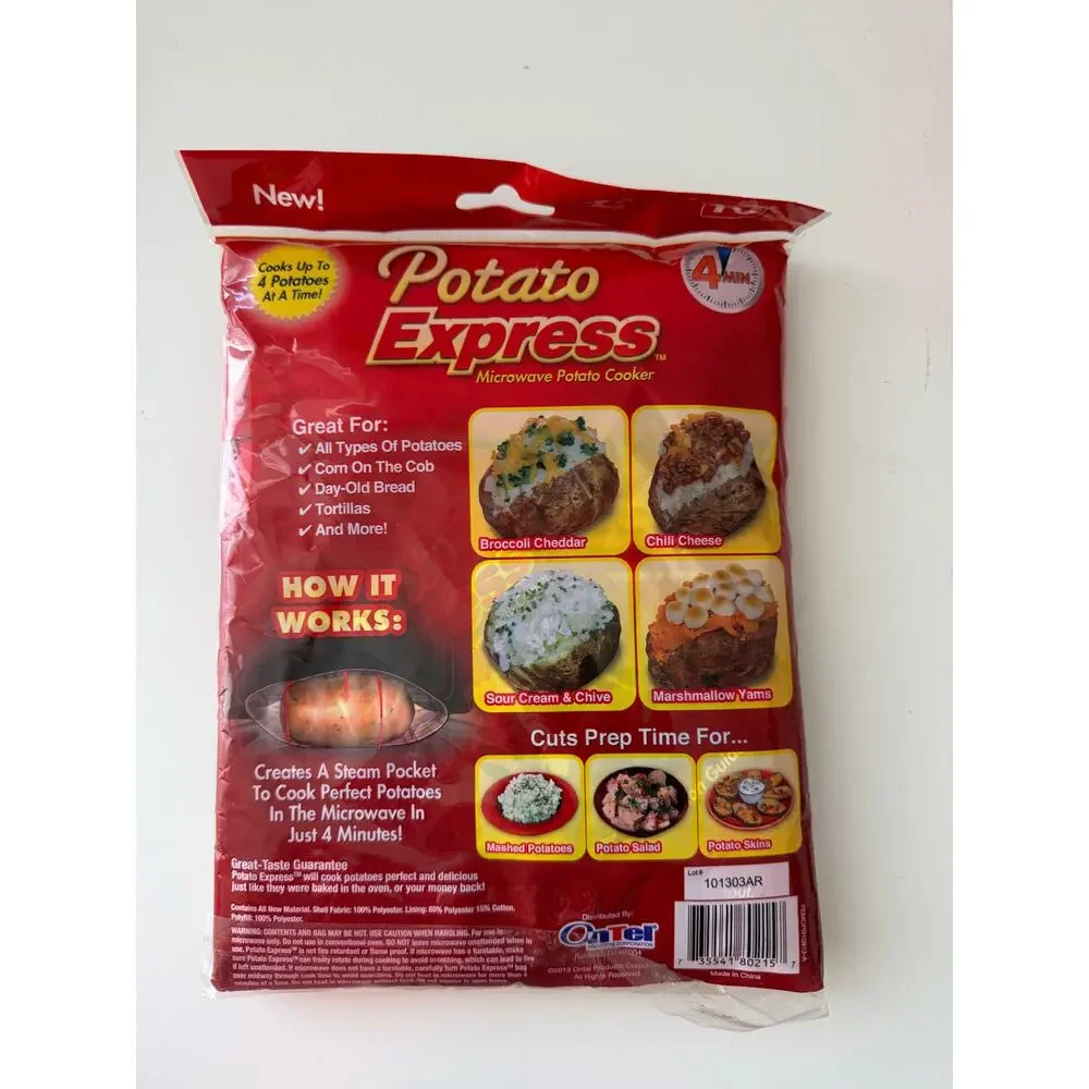 Potato Express Microwave Potato Cooker Bag Red Cooks Up to 4 Potatoes in 4 Min